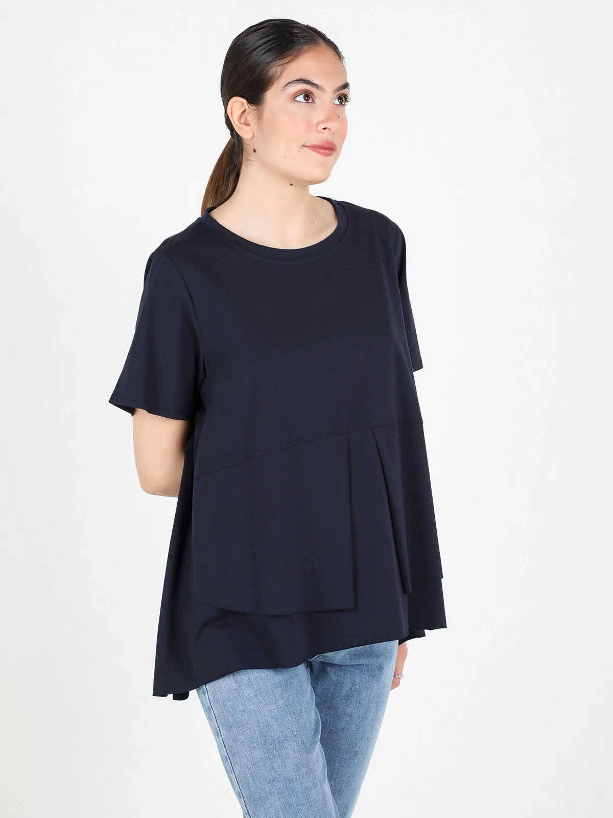 158c Maxi t-shirt femme en coton élastique avec boutons au dos