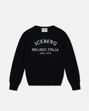 Maglione girocollo nero con logo