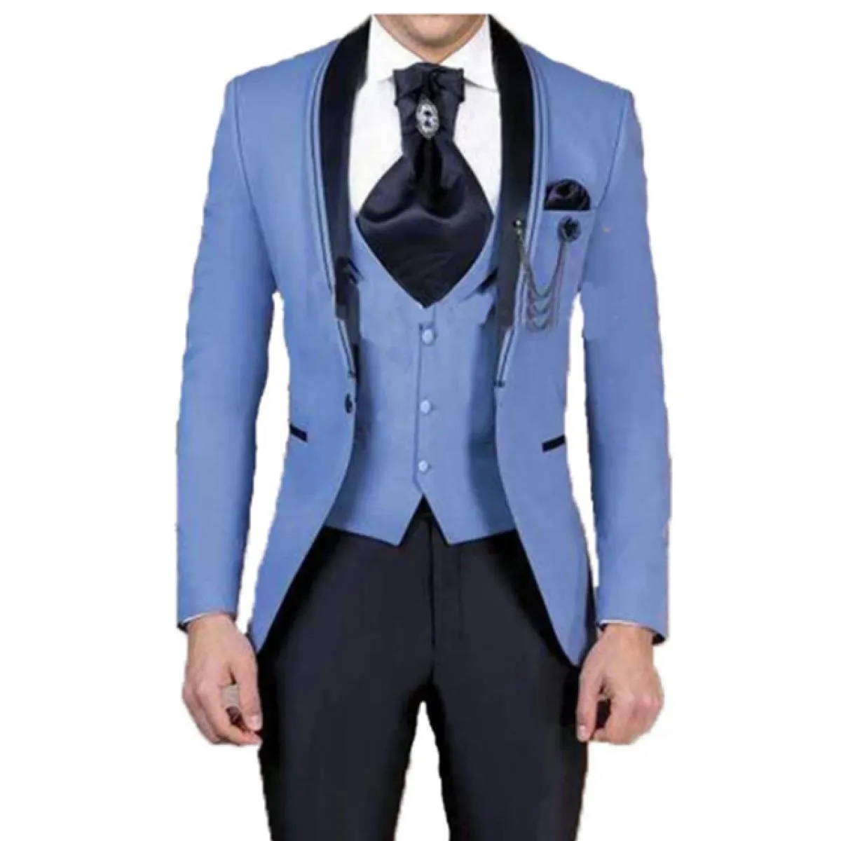 Nuovo arrivo smoking dello sposo blu groomsmen scialle bavero one button abiti da uomo best man blazer tre pezzi (giacca + panta