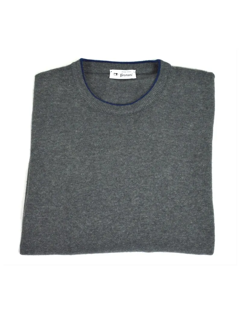 OFFICINA TESSILE maglia uomo girocollo in misto cashmere grigio con toppe blu made in italy cashmere