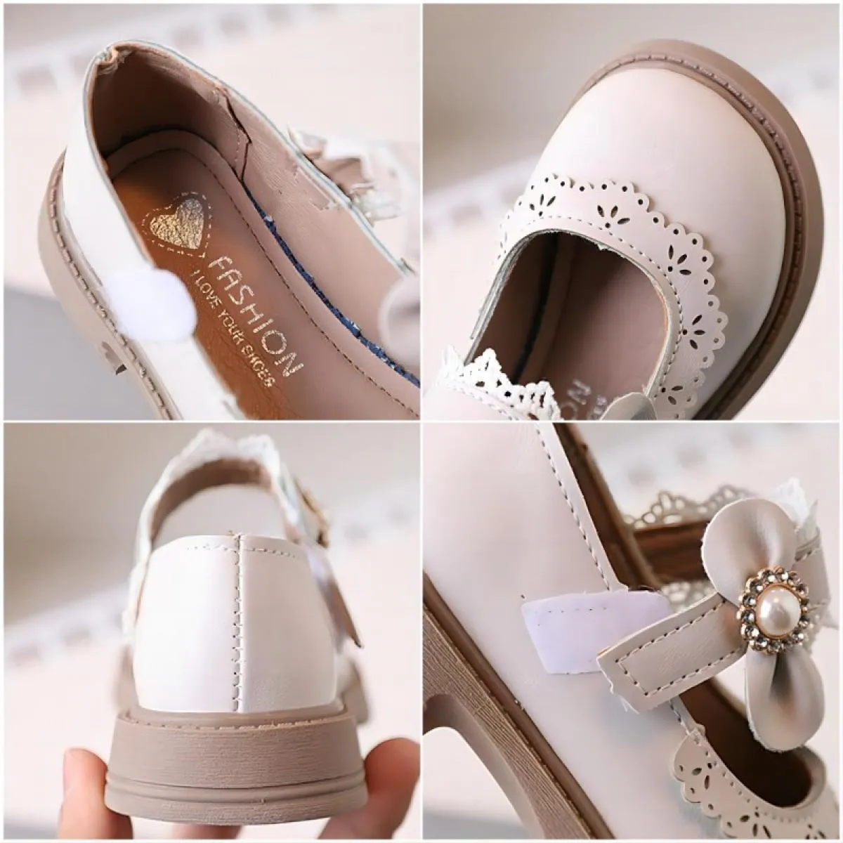 Opzioni migliori Papillon in pizzo Scarpe da sposa per bambina Scarpe eleganti per bambini con bordi floreali neri beige da sogn