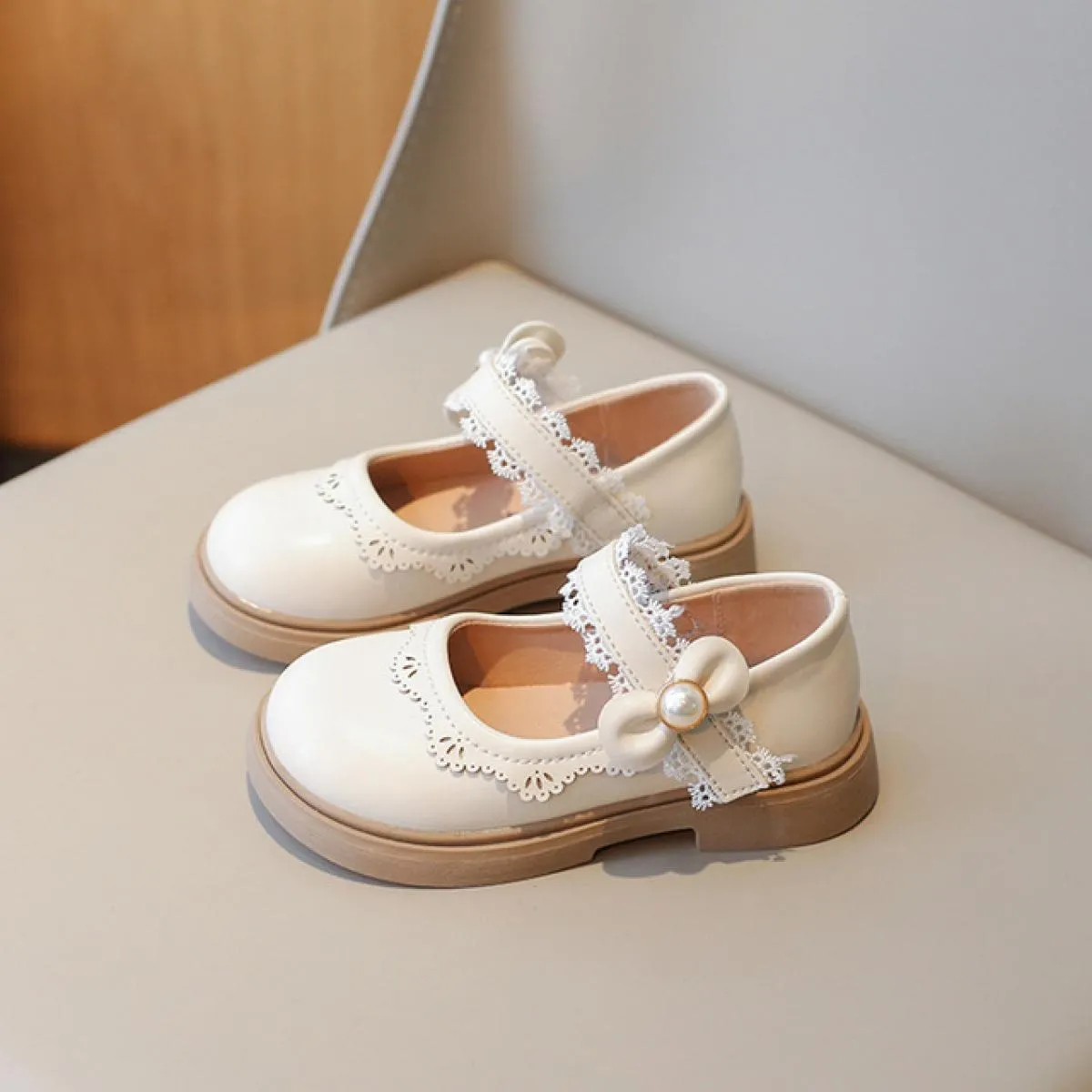 Opzioni migliori Papillon in pizzo Scarpe da sposa per bambina Scarpe eleganti per bambini con bordi floreali neri beige da sogn