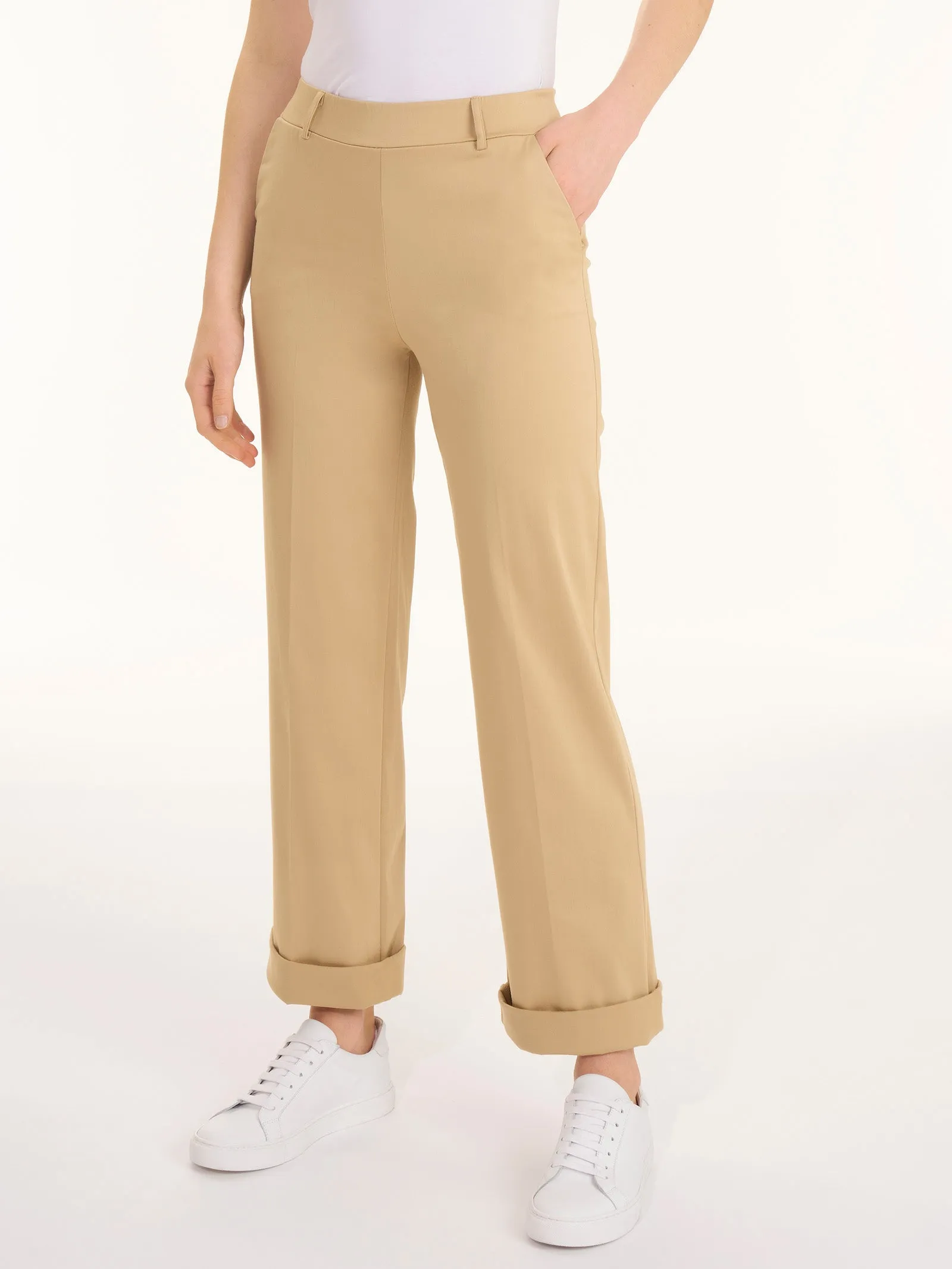 Pantalone dritto con tasche in Satin Power - Champignon