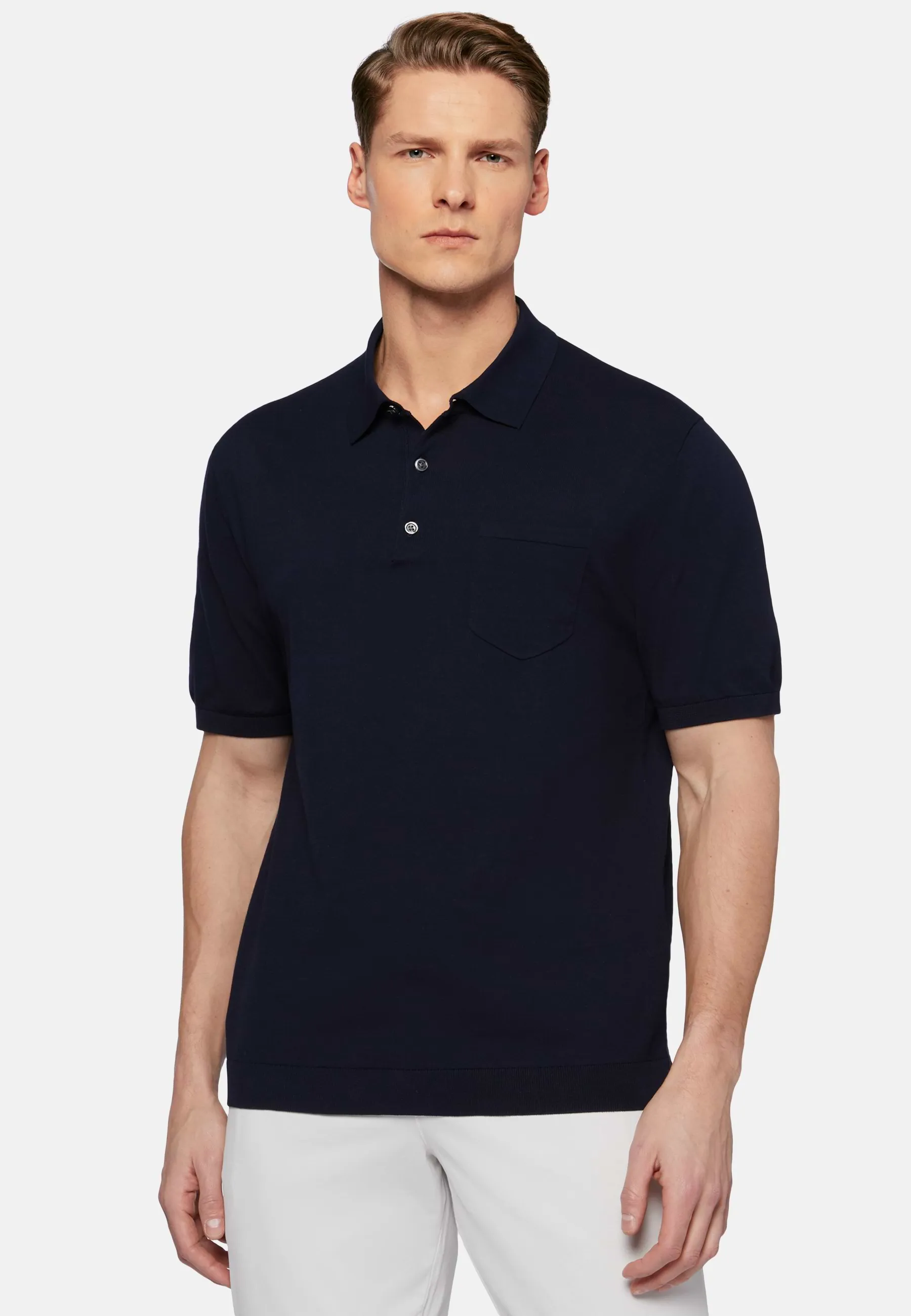 Polo Di Maglia Navy In Cotone Crêpe