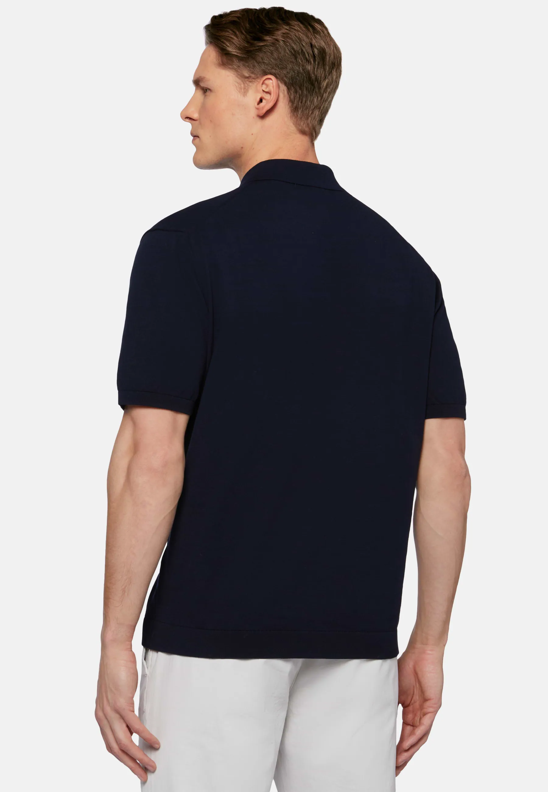 Polo Di Maglia Navy In Cotone Crêpe