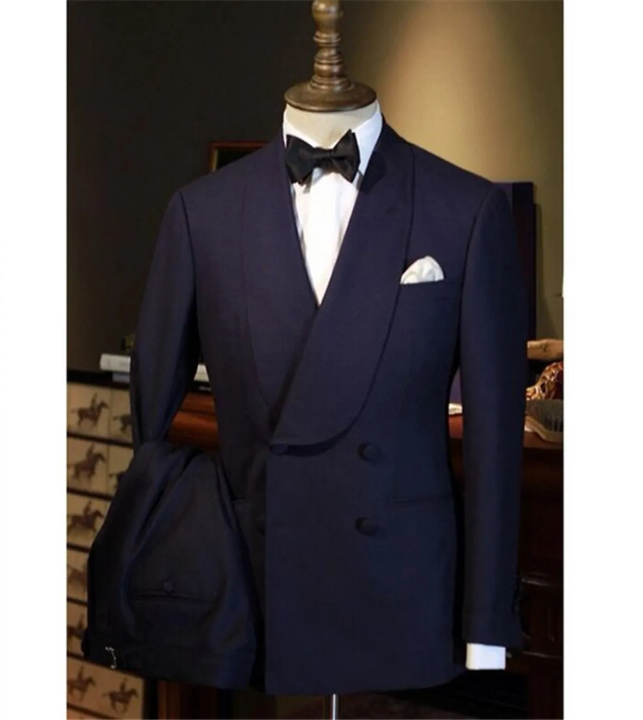 Smoking dello sposo da sposa blu navy classico per la fase del ballo di fine anno doppio petto abiti da uomo slim fit giacca gia