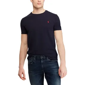 T-shirt blu mezza manica custom slim-fit con logo pony rosso