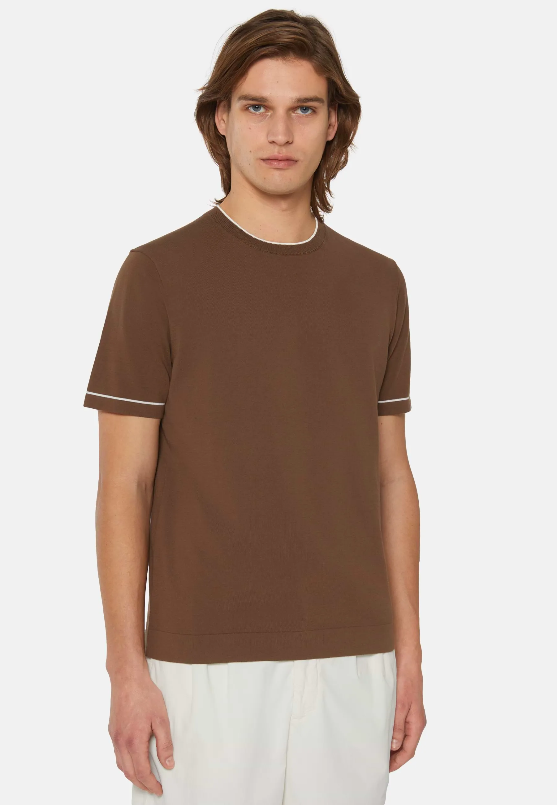 T-shirt Di Maglia Marrone In Cotone Crêpe