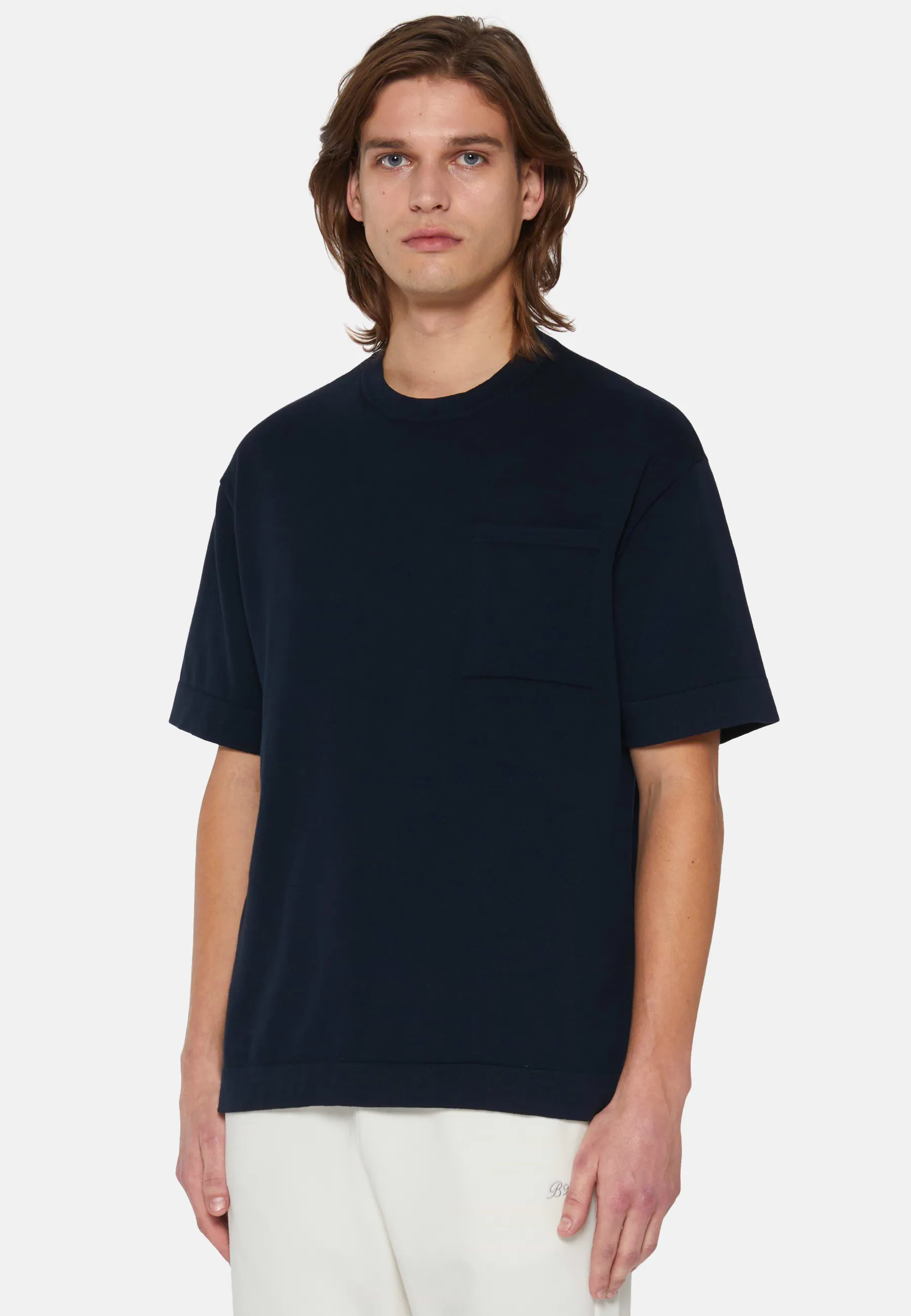 T-Shirt Di Maglia Navy In Cotone Pima