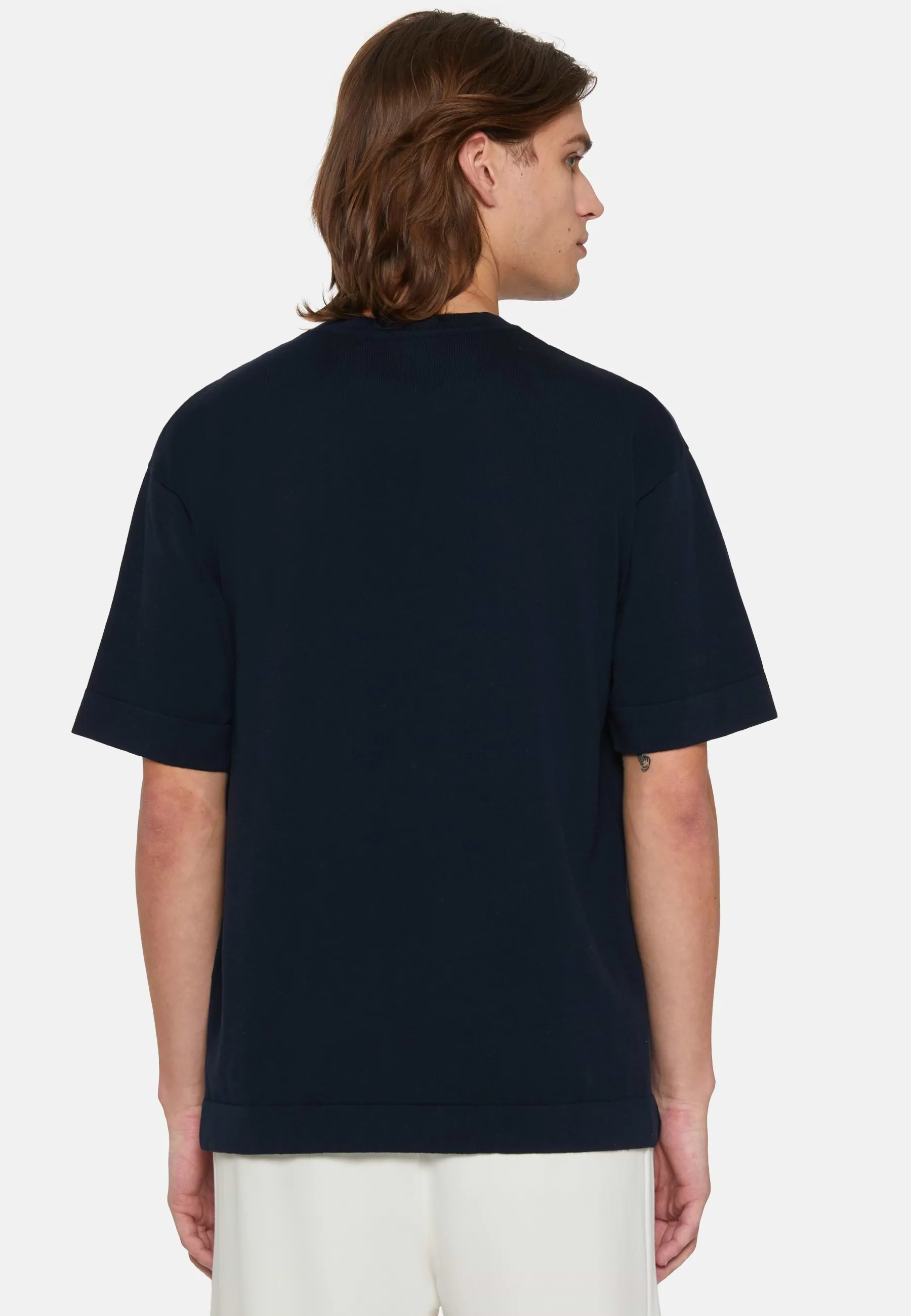 T-Shirt Di Maglia Navy In Cotone Pima