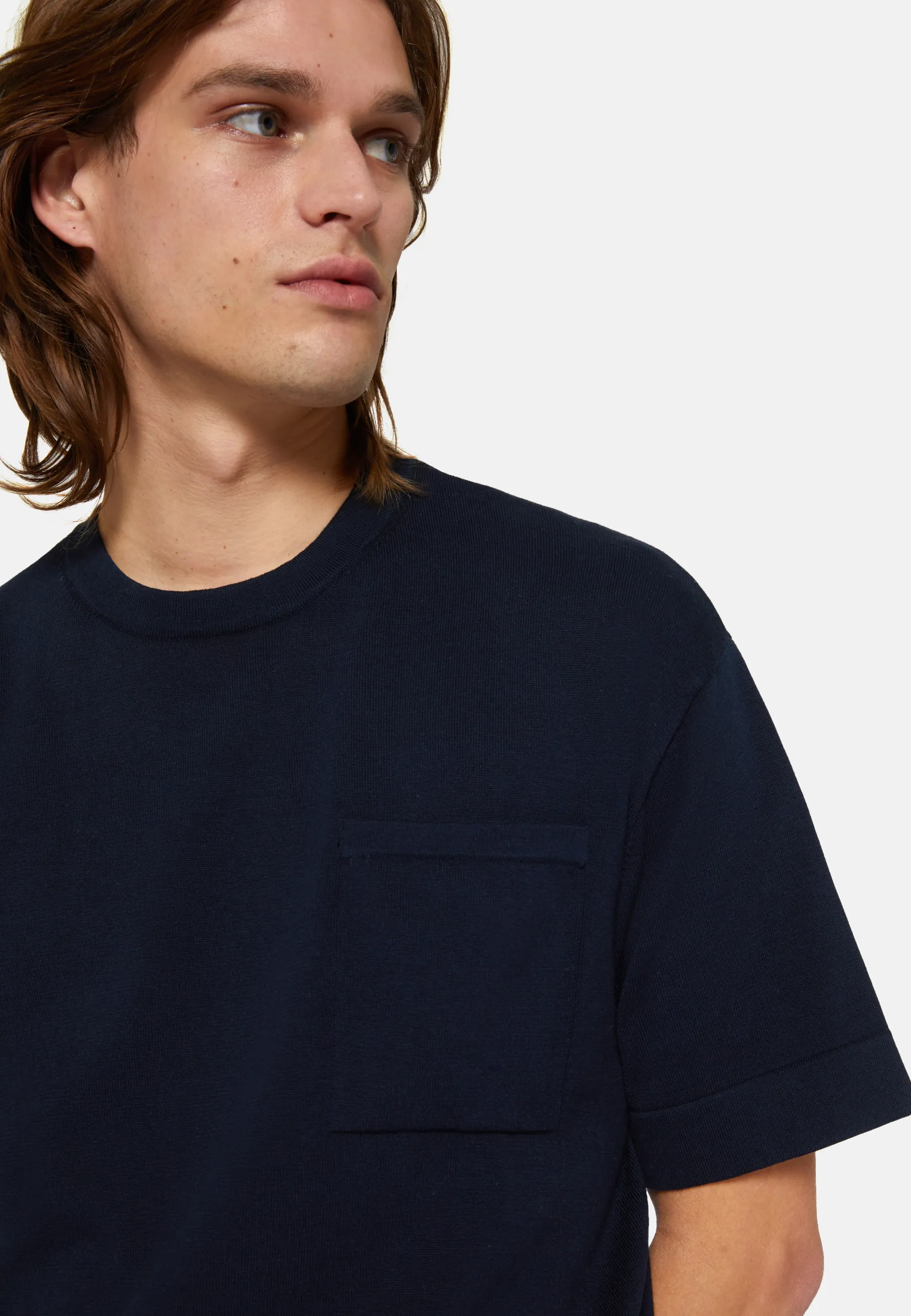 T-Shirt Di Maglia Navy In Cotone Pima