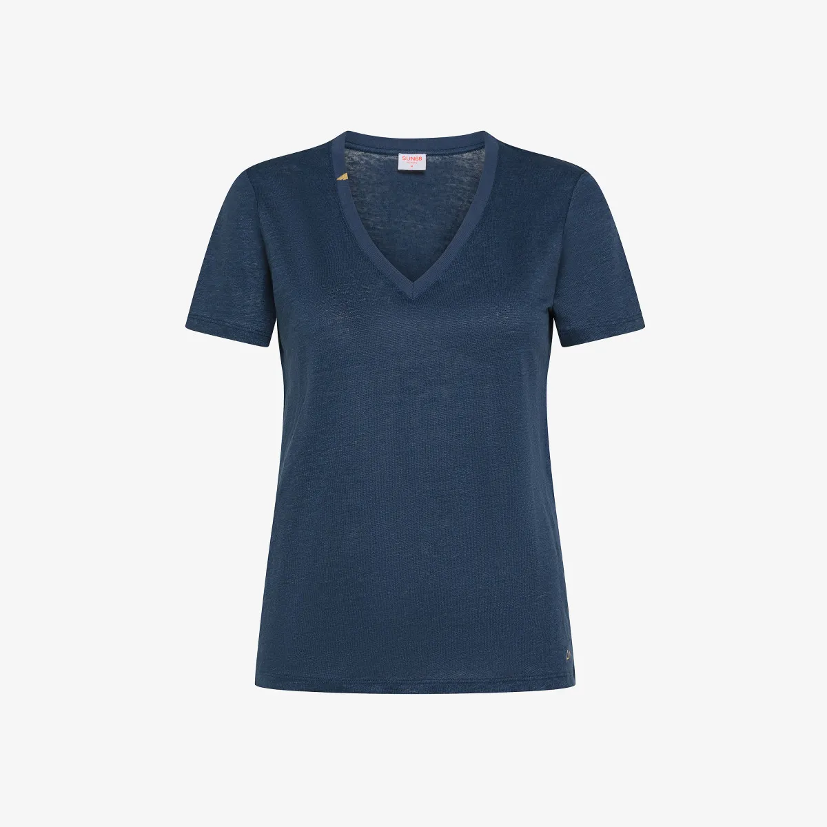 T-SHIRT V NECK LINEN S/S NAVY BLUE