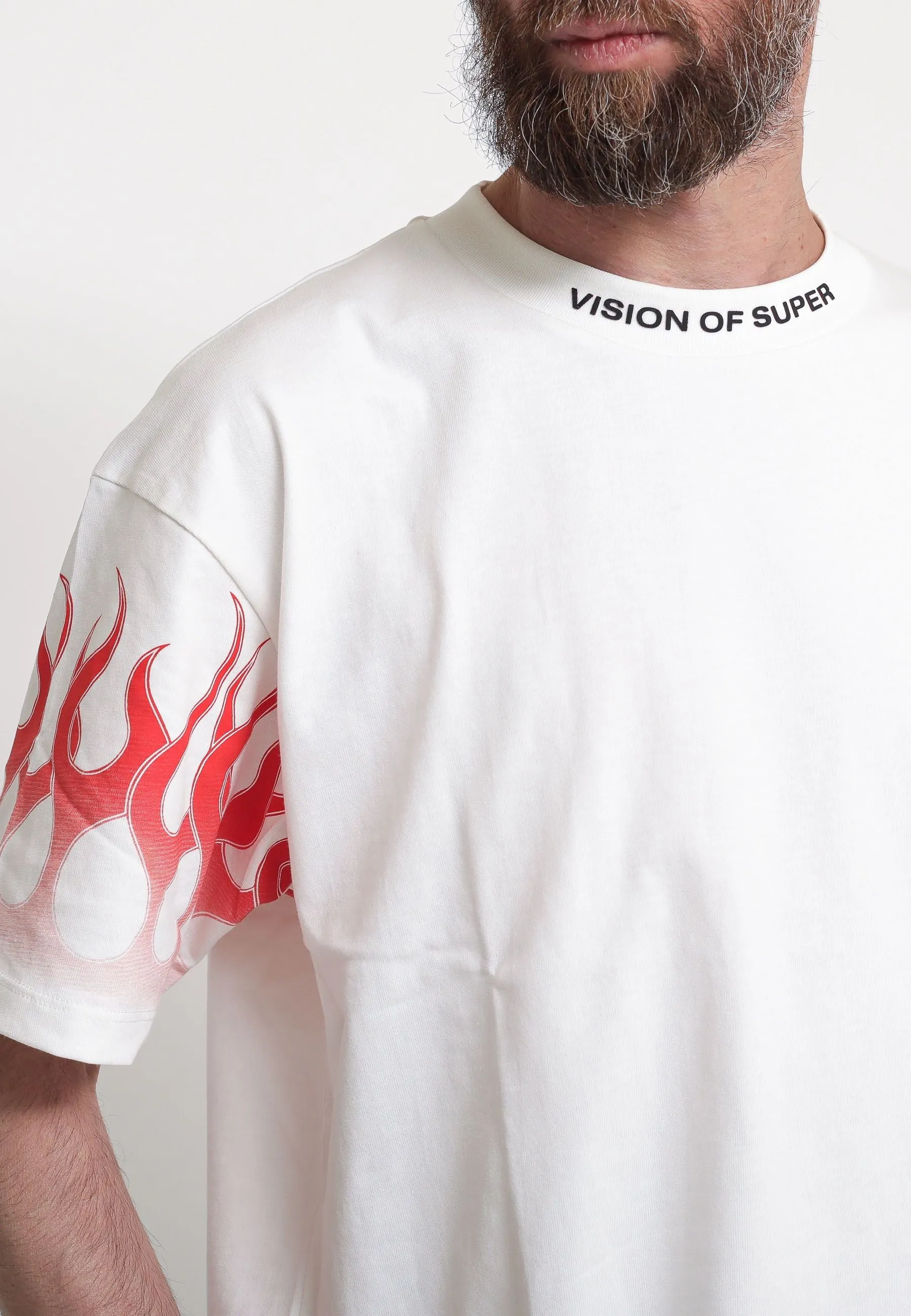 White T-Shirt Whit Red Flames